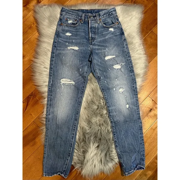 Levi's Wedgie Button Fly Jeans Mid Rise Distressing size 24 - Picture 4 of 7